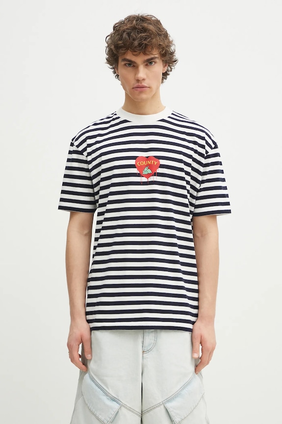 Marcelo Burlon tricou din bumbac Bunny Heart Stripe Basic Tee White Navy cu modele bleumarin CMAA056S25JER0060146