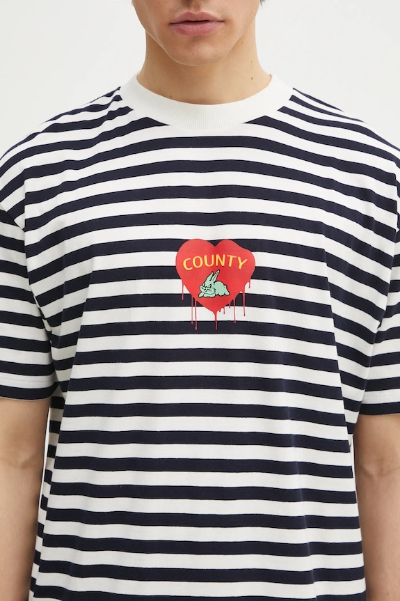 Marcelo Burlon tricou din bumbac Bunny Heart Stripe Basic Tee White Navy bleumarin CMAA056S25JER0060146