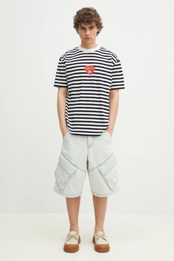 Marcelo Burlon tricou din bumbac Bunny Heart Stripe Basic Tee White Navy CMAA056S25JER0060146 bleumarin
