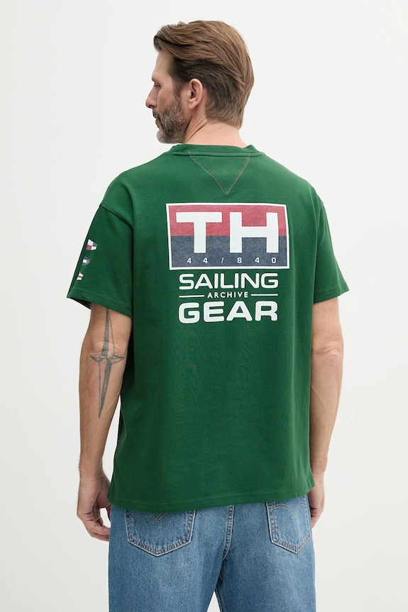 Βαμβακερό μπλουζάκι Tommy Hilfiger SAILING στάμπα πράσινο MN0MN00013