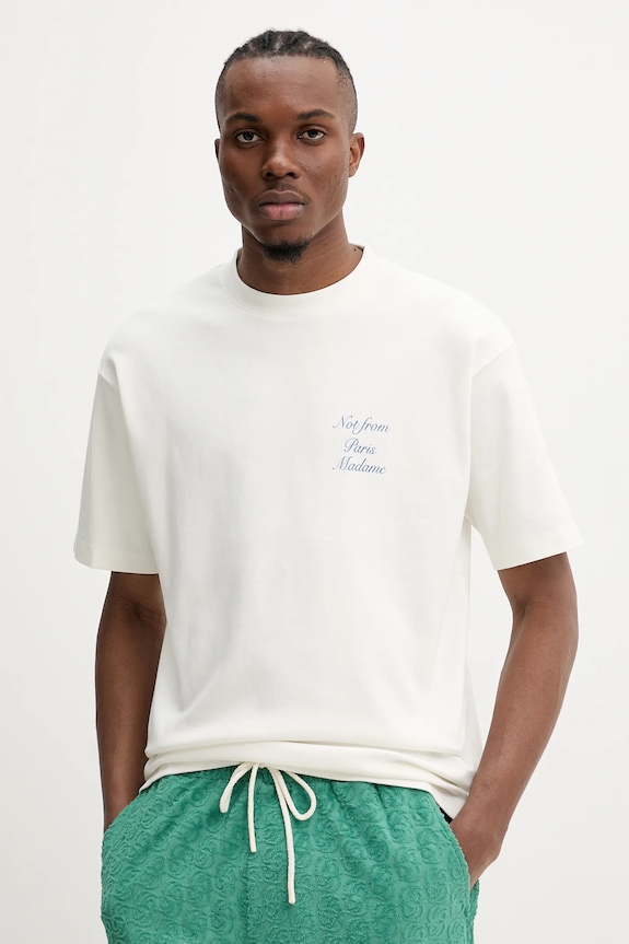 Drôle de Monsieur pamut póló Le T-Shirt Slogan Cursive pamut bézs G.TS209.CO002.OW