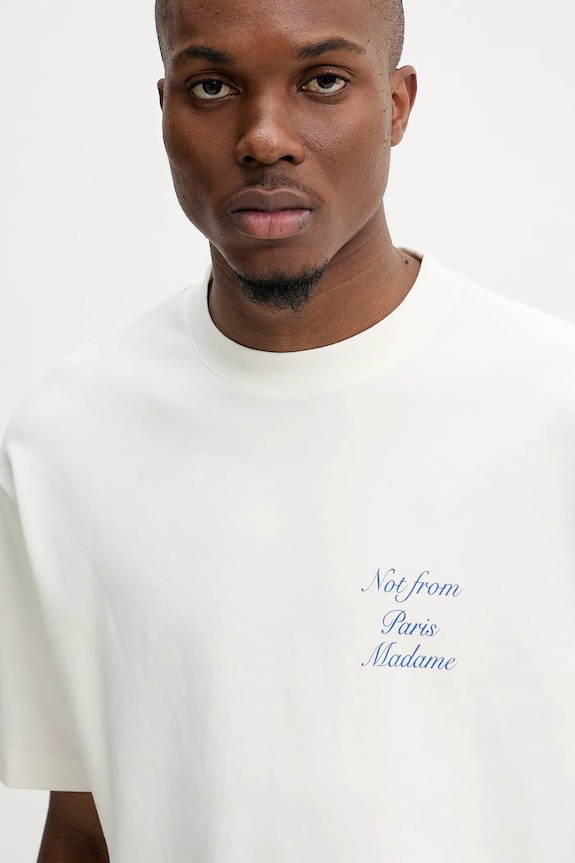 Drôle de Monsieur pamut póló Le T-Shirt Slogan Cursive bézs G.TS209.CO002.OW