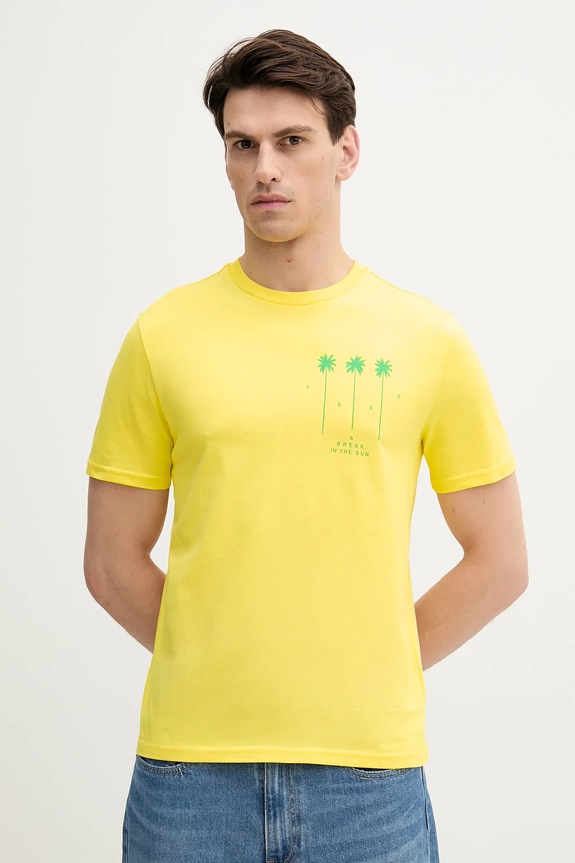 Bavlnené tričko United Colors of Benetton potlač žltá 3BL0U10AF