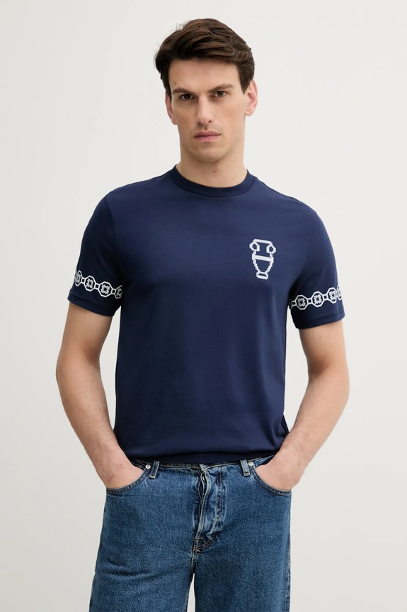 Bavlnené tričko United Colors of Benetton potlač tmavomodrá 3BL0U10AF