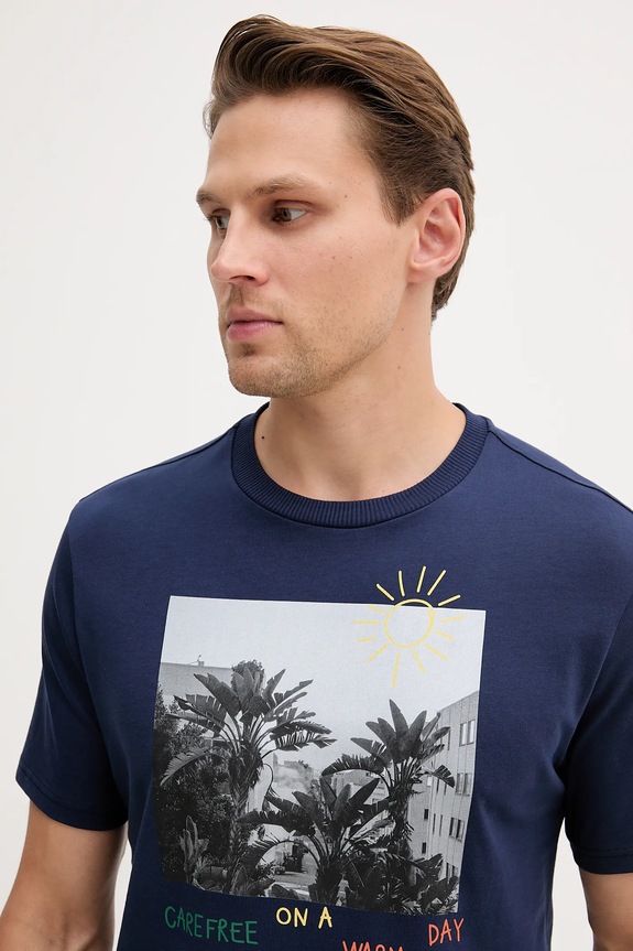 United Colors of Benetton t-shirt in cotone blu navy 3BL0U10AG