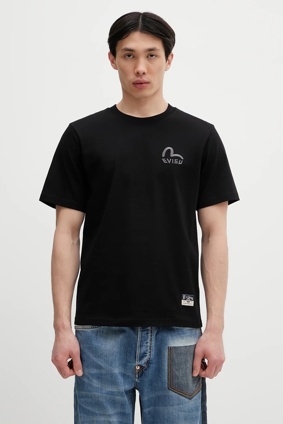 Evisu cotton t-shirt Logo EMB SS regular black 2ESHTM5TS1137
