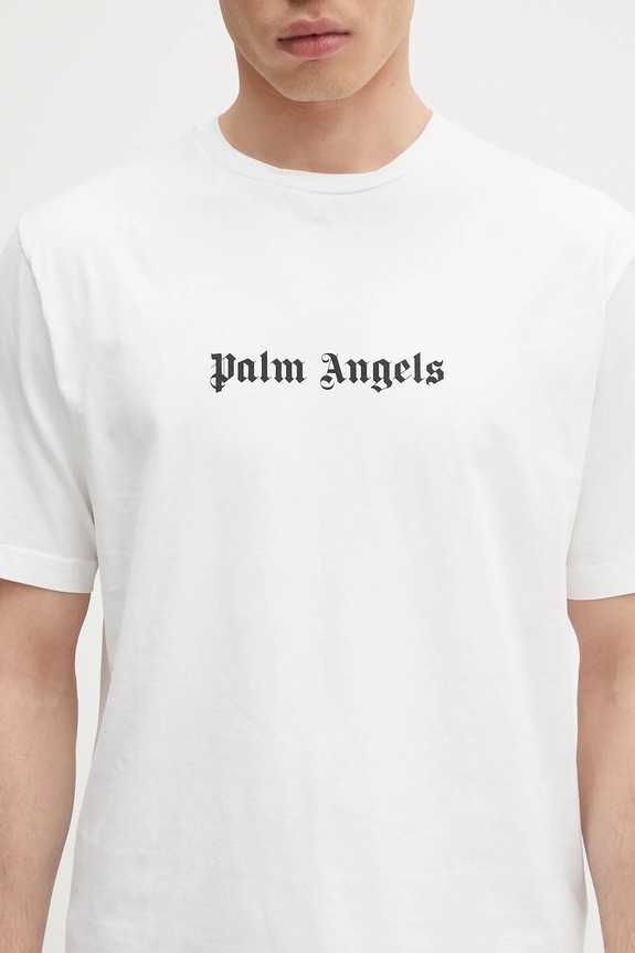 Βαμβακερό μπλουζάκι Palm Angels Classic Logo Slim λευκό PMAA089C99JER0030110
