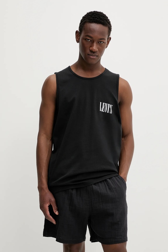 Bavlněné tričko Levi's GRAPHIC ROWER TANK kulatý černá A7642