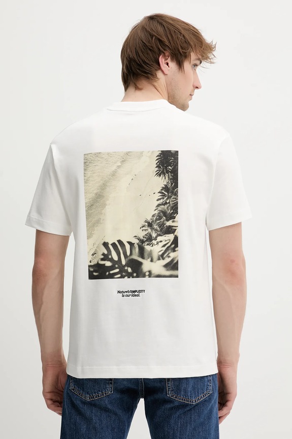 Marc O'Polo t-shirt bawełniany nadruk beżowy 524206451300