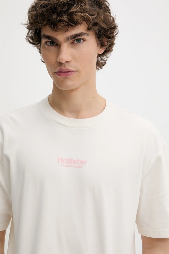 Βαμβακερό μπλουζάκι Hollister Co. μπεζ KI323.5007.101