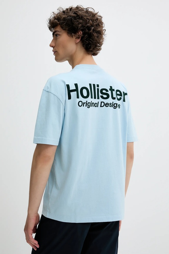 Βαμβακερό μπλουζάκι Hollister Co. στάμπα μπλε KI323.5007.210
