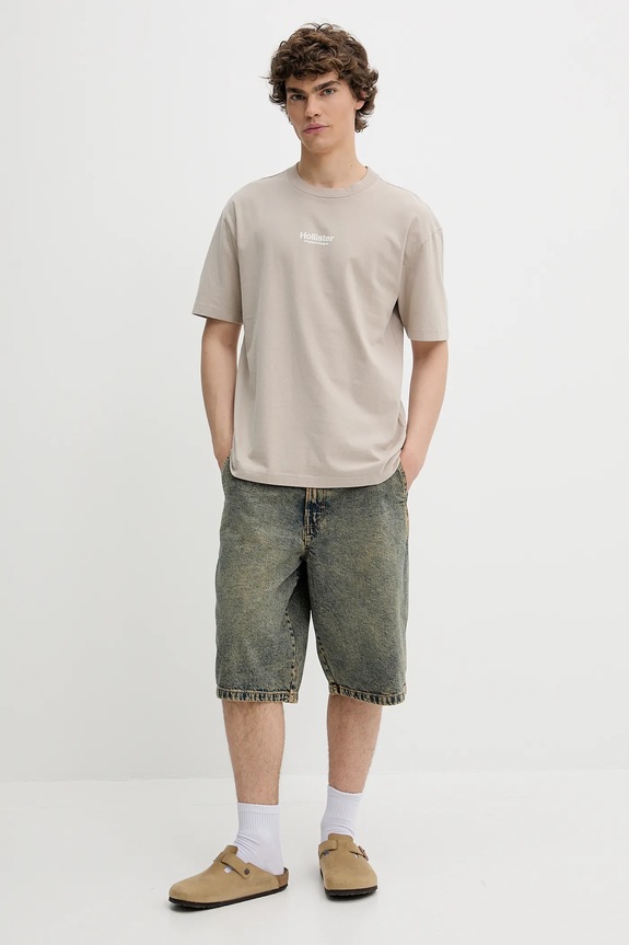 Βαμβακερό μπλουζάκι Hollister Co. KI323.5007.400 μπεζ SS25