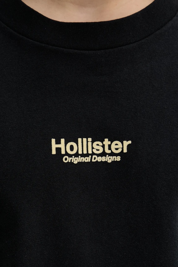Βαμβακερό μπλουζάκι Hollister Co. μαύρο KI323.5007.900