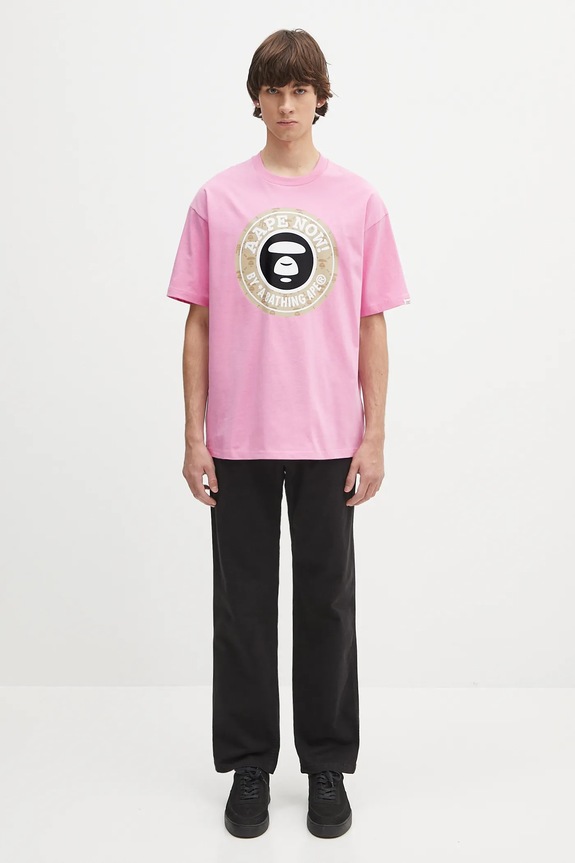 AAPE cotton t-shirt Basic AAPTEM1638XXO pink