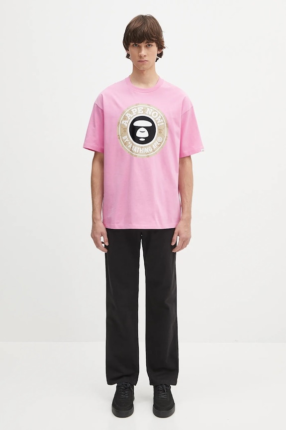 AAPE cotton t-shirt Basic AAPTEM1638XXO pink