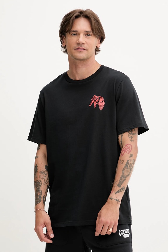 Pamučna majica Converse print crna 10027726.A01