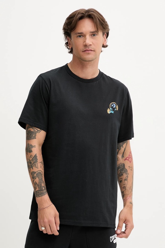 Βαμβακερό μπλουζάκι Converse βαμβάκι μαύρο 10027713.A01