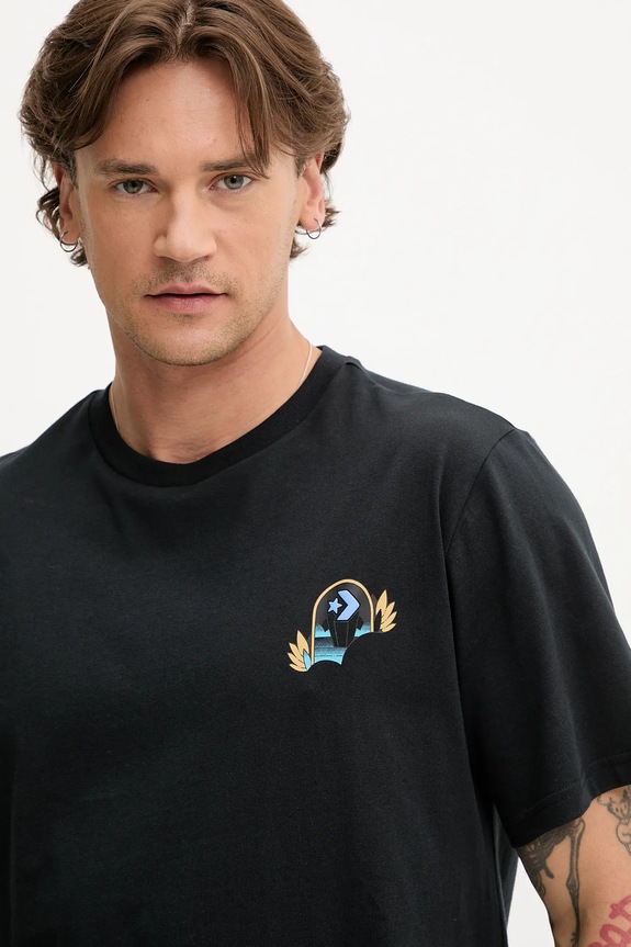 Βαμβακερό μπλουζάκι Converse μαύρο 10027713.A01