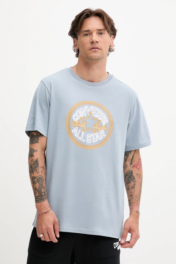 Bombažna kratka majica Converse Potisk modra 10027722.A03