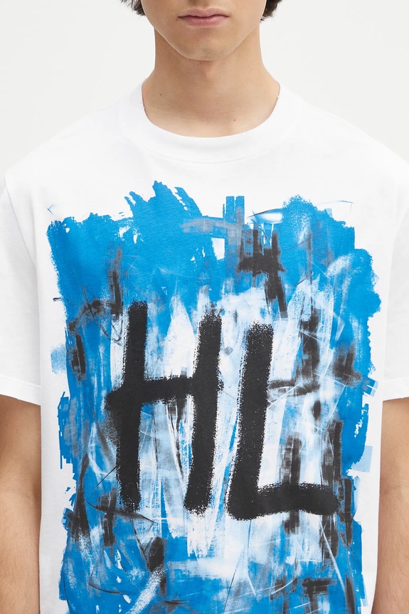 Bavlnené tričko Helmut Lang SCRIBBLE.T2.MAL.LT. biela P02HM509