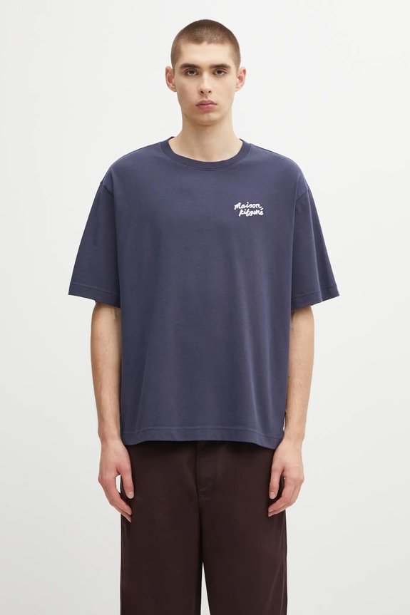 Maison Kitsuné cotton t-shirt Maison Kitsune Handwriting Embroidery cotton navy OM00123KJ0119