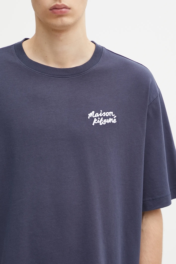 Maison Kitsuné cotton t-shirt Maison Kitsune Handwriting Embroidery navy OM00123KJ0119