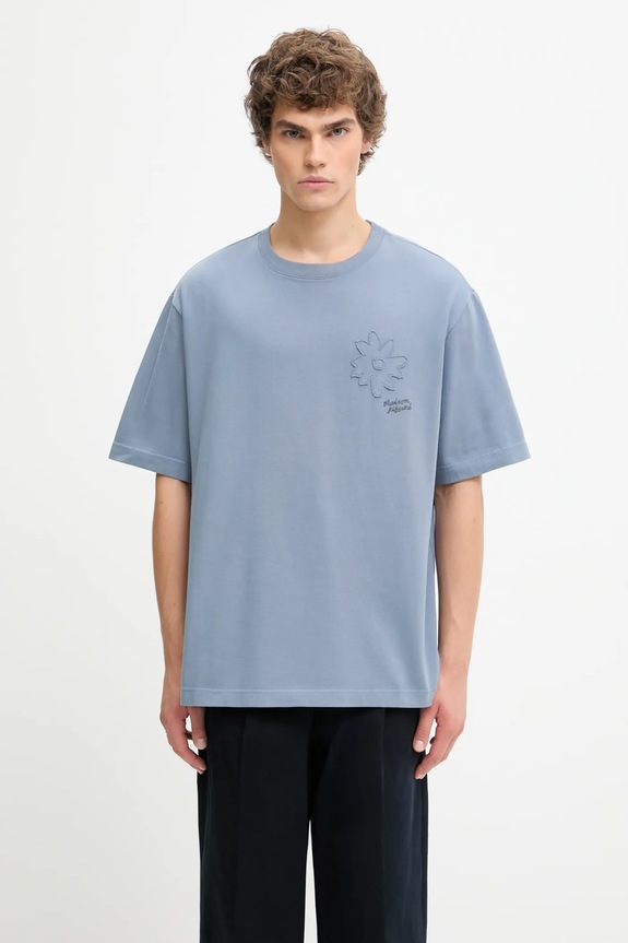 Bavlnené tričko Maison Kitsuné Crafted Daisy Oversize relaxed modrá OM00124KJ7020