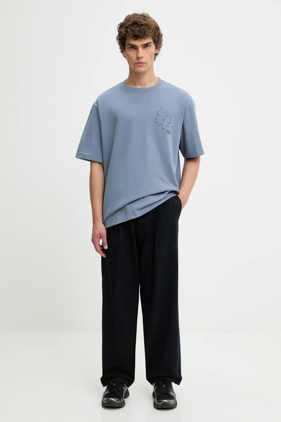 Bavlnené tričko Maison Kitsuné Crafted Daisy Oversize OM00124KJ7020 modrá