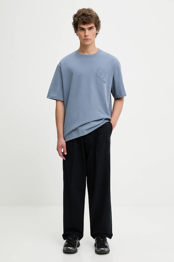 Bavlnené tričko Maison Kitsuné Crafted Daisy Oversize OM00124KJ7020 modrá