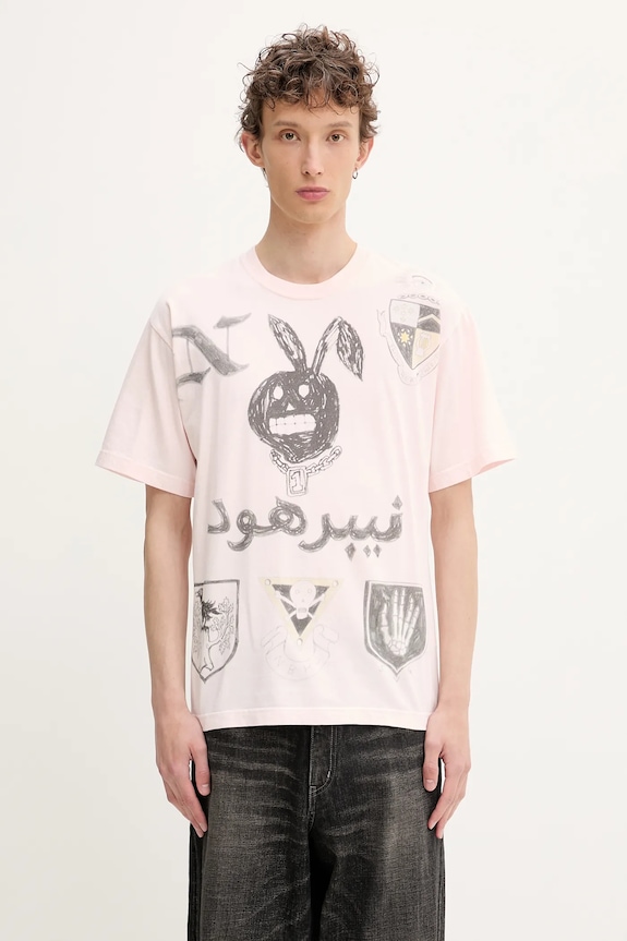 Бавовняна футболка NEIGHBORHOOD NH . TEE SS-17 надрук рожевий 251PCNH.ST17