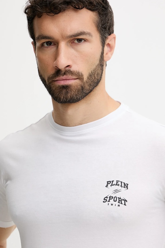 Ρούχα Βαμβακερό μπλουζάκι PLEIN SPORT PS25MTS08 λευκό