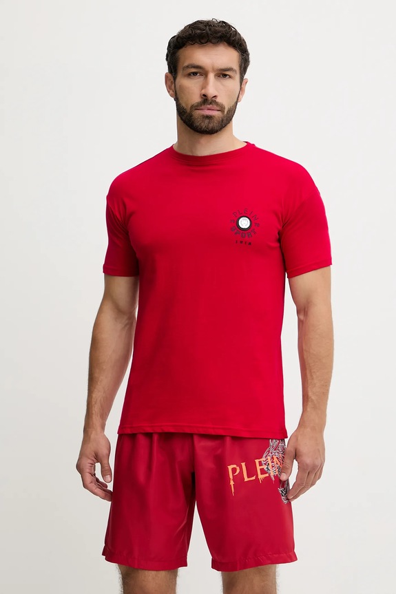Хлопковая футболка PLEIN SPORT regular красный PS25MTS09