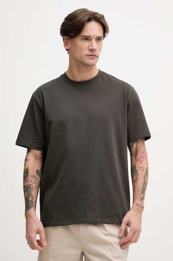 Lindbergh T-shirt męski bawełniany brązowy 30.400120