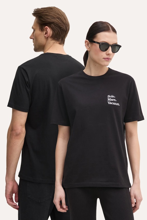 Bombažna kratka majica Drivemebikini Sole Mare Vacanze Našitek črna 2024.DMBS.013.BL