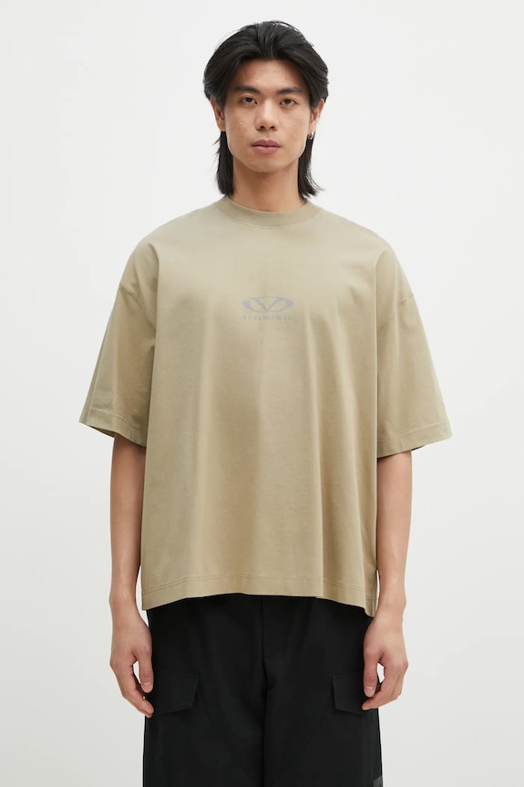 Хлопковая футболка VETEMENTS Oval Logo Cropped Boxy печать бежевый UA66TR600T