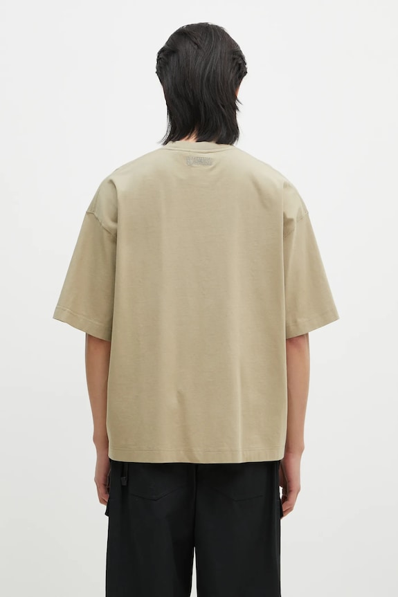 Одежда Хлопковая футболка VETEMENTS Oval Logo Cropped Boxy UA66TR600T бежевый