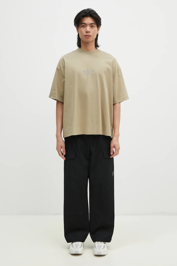 Хлопковая футболка VETEMENTS Oval Logo Cropped Boxy UA66TR600T бежевый