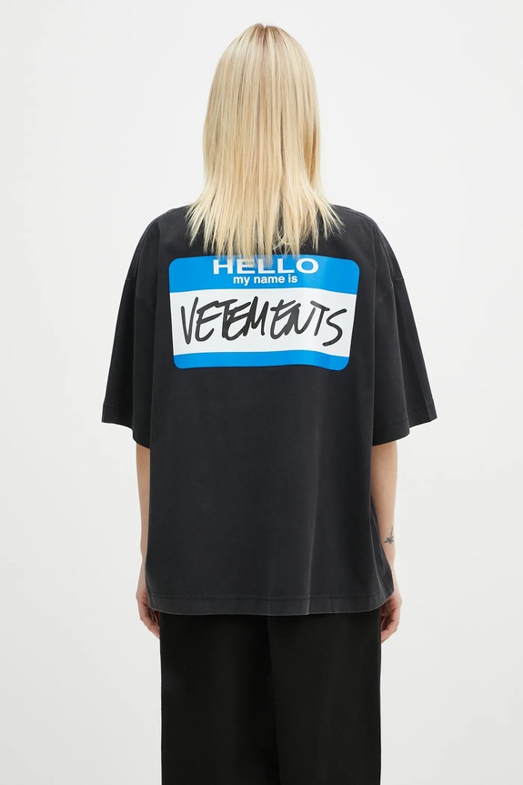 VETEMENTS cotton t-shirt My Name Sticker Cropped Boxy UA66TR710B black SS25