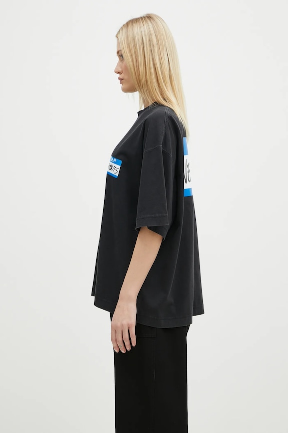 VETEMENTS cotton t-shirt My Name Sticker Cropped Boxy black UA66TR710B