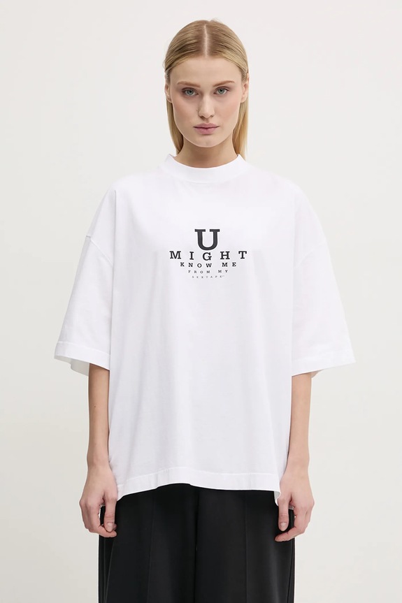 Хлопковая футболка VETEMENTS U Might Know Me Cropped Boxy UA66TR760W белый SS25