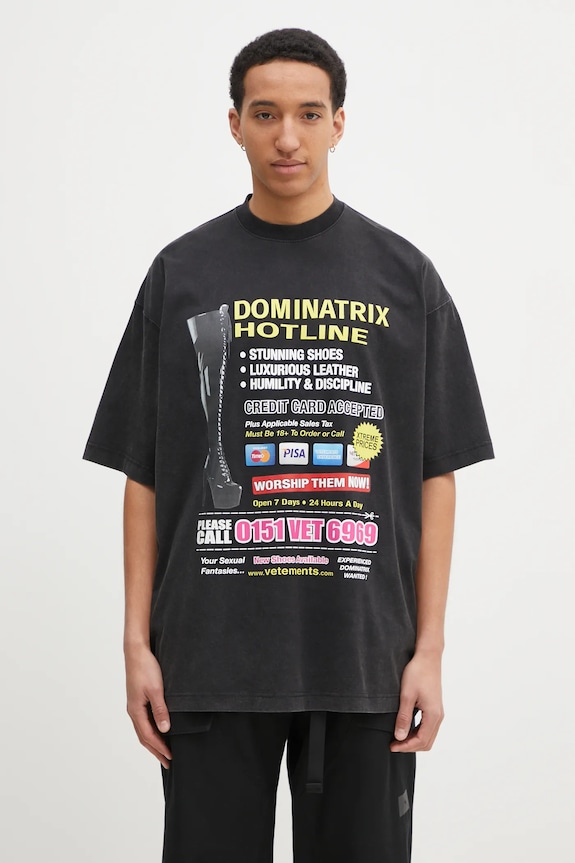 VETEMENTS cotton t-shirt Dominatrix Hotline Oversized cotton black UA66TR740B