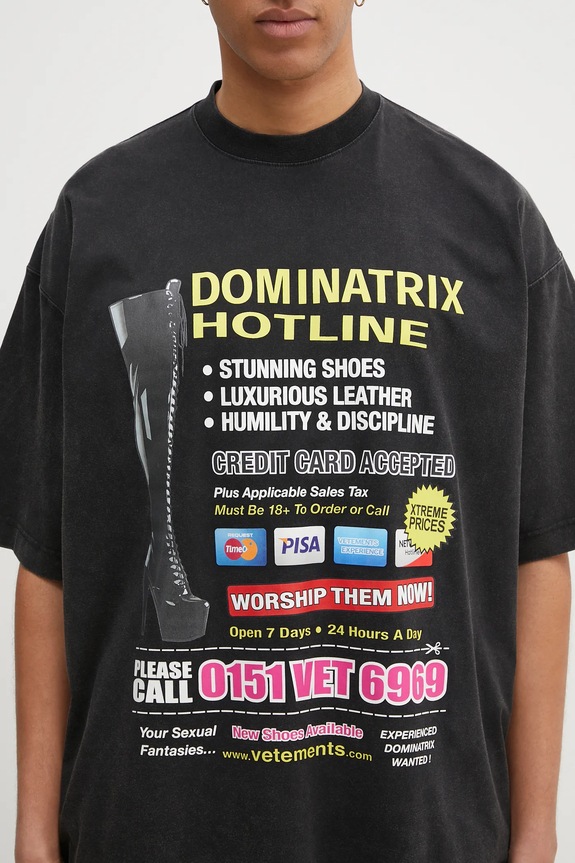 VETEMENTS cotton t-shirt Dominatrix Hotline Oversized UA66TR740B