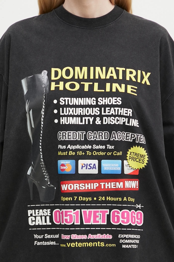 VETEMENTS cotton t-shirt Dominatrix Hotline Oversized UA66TR740B