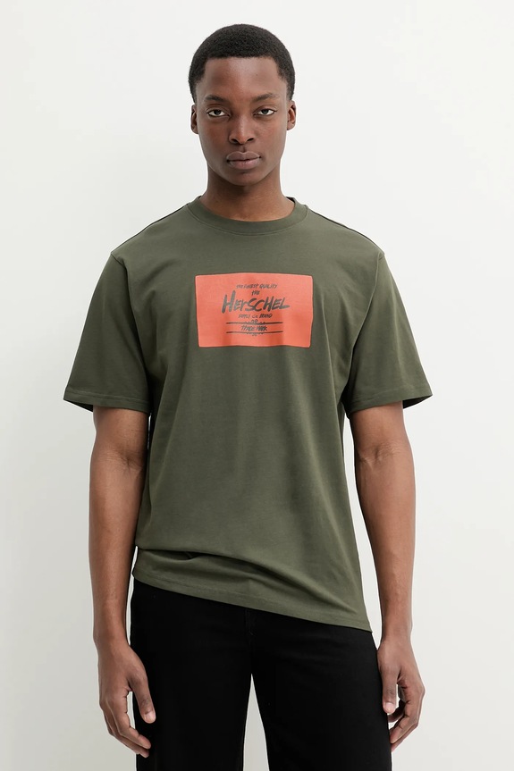 Βαμβακερό μπλουζάκι Herschel 50548.01572 πράσινο SS25