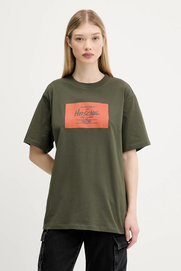 Ρούχα Βαμβακερό μπλουζάκι Herschel 50548.01572 πράσινο