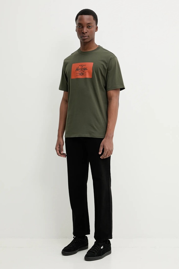 Βαμβακερό μπλουζάκι Herschel πράσινο 50548.01572