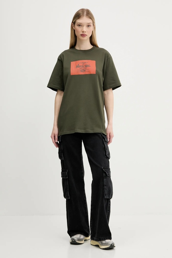 Βαμβακερό μπλουζάκι Herschel 50548.01572 πράσινο