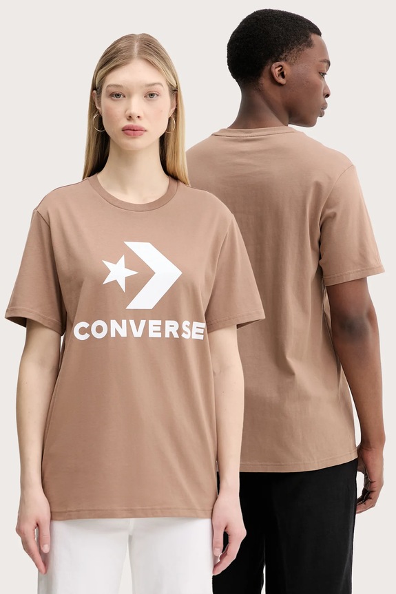 Βαμβακερό μπλουζάκι Converse βαμβάκι καφέ 10025458.A39