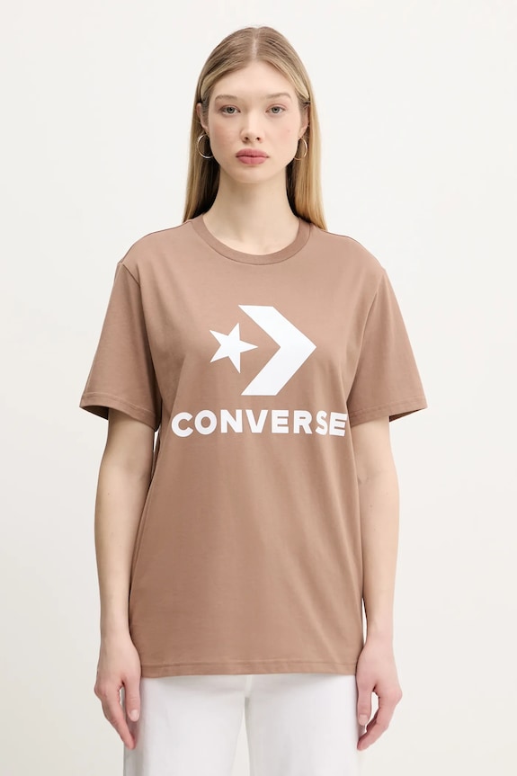 Ρούχα Βαμβακερό μπλουζάκι Converse 10025458.A39 καφέ