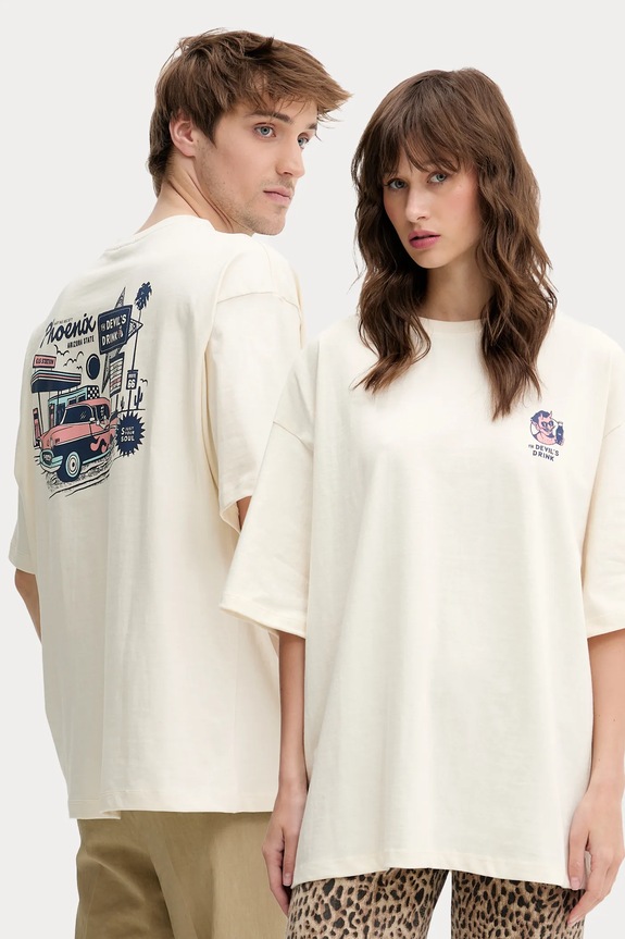 Kaotiko t-shirt bawełniany nadruk beżowy AQ039.01S.G002